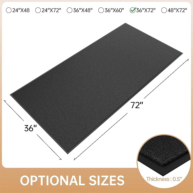 Sturdy Front Door Mat, 36" x 72" Heavy Duty Outdoor Indoor Mats to Trap Dirt and Moisture, Non-Slip Waterproof Doormat Inside Entrance, Washable Welcome Mats for Home Entryway(Black)