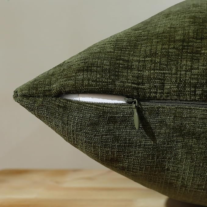 Jeneoo Sage Green Decorative Throw Pillow Covers Soft Chenille Comfy Square Couch Cushion Cases for Living Room Sofa Decor (Set of 2, 18 x 18 Inches)