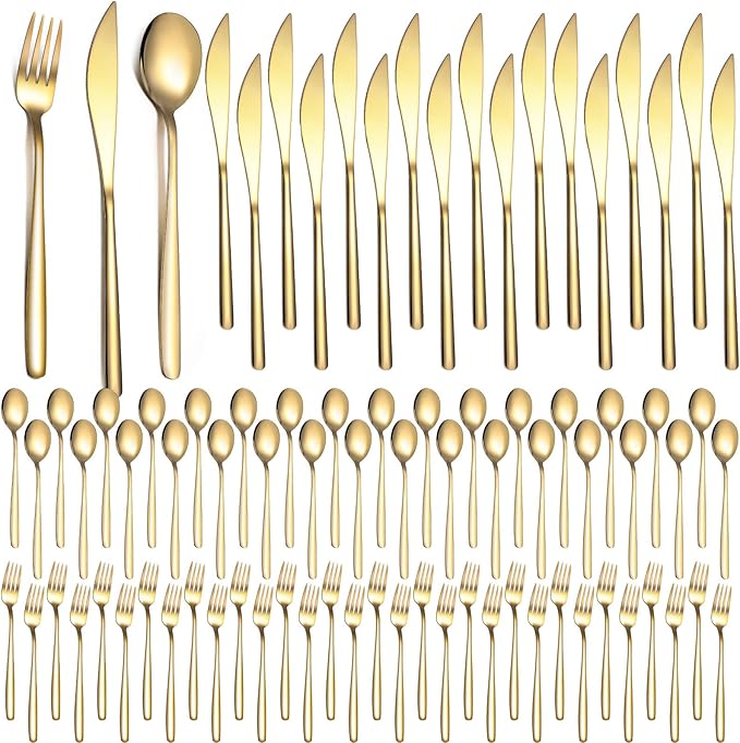 240 Pcs Gold Silverware Set for 80 - Stainless Steel Flatware Cutlery Set Include Forks, Knives & Spoons for Wedding Parties, Kitchen, Restaurant - Dishwasher Safe