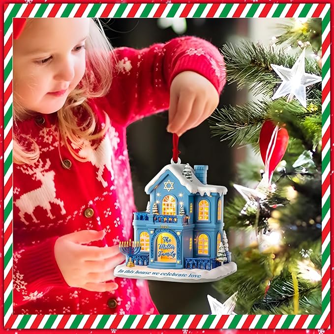 Personalized Hanukkah Ornaments for Tree - House Warming Gifts New Home Ornament 2025, Custom 2D Family Christmas Ornaments, Merry Chrismukkah Jewish and Christian Gift Idea