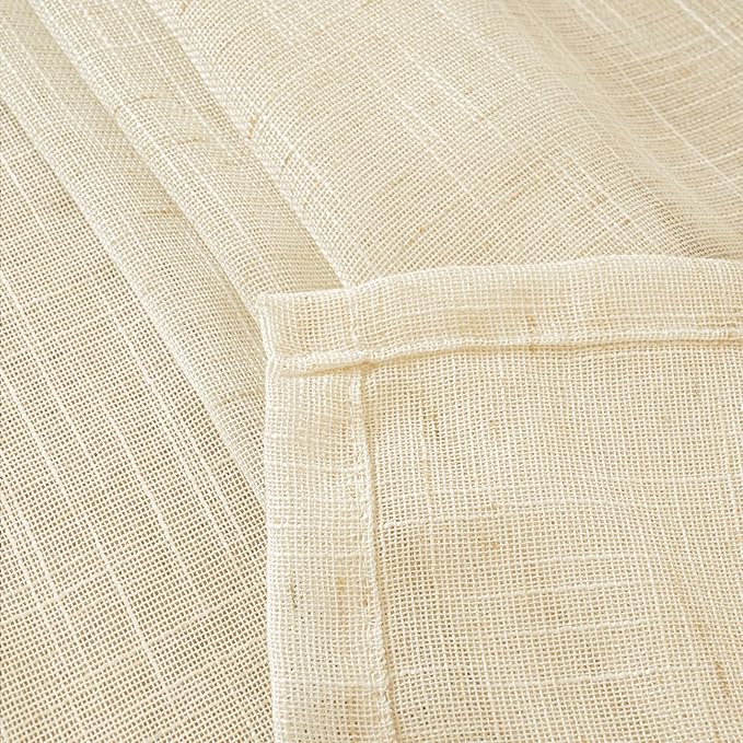 YoungsTex Beige Linen Semi Sheer Curtains 40 Inch Length for Kitchen Window, Short Drapes Textured Light Filtering with Rod Pocket Back Tab for Cafe Bathroom Bedroom, 2 Panels, 42 X 40 Inch