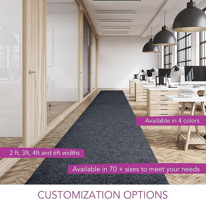 iCustomRug Hallway Runner Rug – 3x18ft Charcoal, Indoor/Outdoor, Non-Slip Rubber Backing, Low-Profile All-Weather Carpet, Non-Shedding & Easy Care, Entryway Mat Ideal for High Traffic Areas
