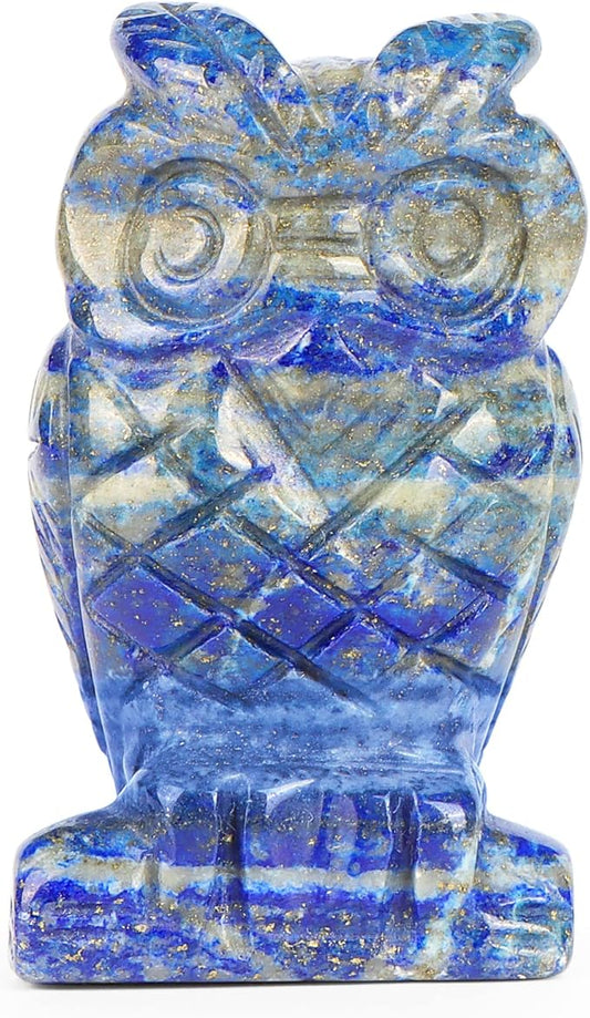 2" Lapis Lazuli Crystal Owl Figurine Gem Stone Owls Statue Animals Carving Owl Gifts for Home Office Decor