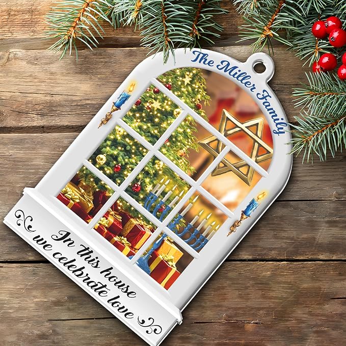 Hanukkah Ornaments - Personalized Hanukkah Ornament for Tree, Family Christmas Ornaments, Merry Chrismukkah Jewish and Christian, Hanging Decor