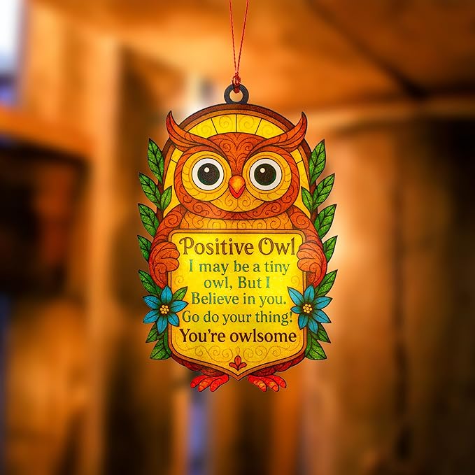 Owl Gifts for Women, owl Christmas Ornaments, Inspirational Suncatcher with Positive Message, Christmas Ornament 2025, Suncatcher Effect Stained Glass Window Hanging, car Hanging Accessories