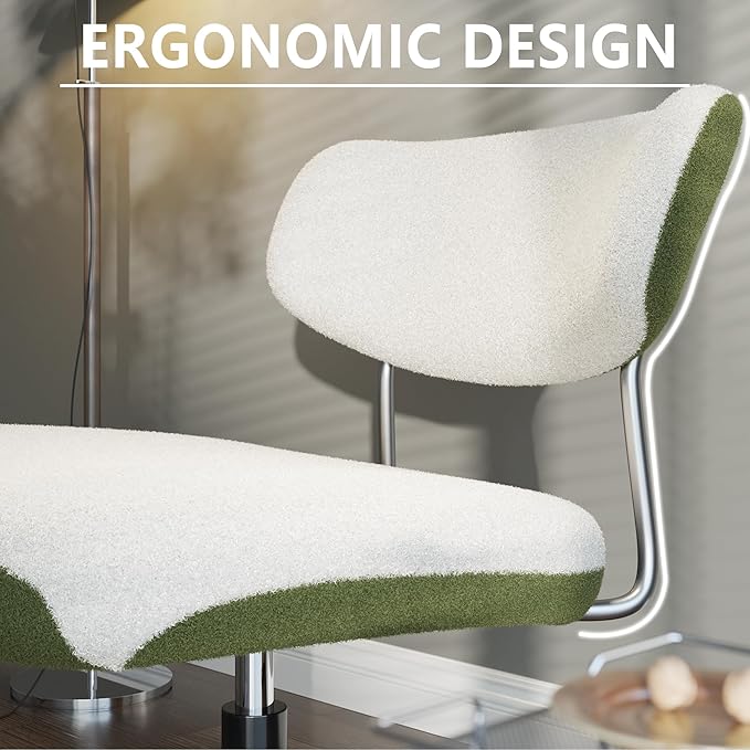 Swivel Criss Cross Chair, Accent Chair with Ottoman Set, Modern Armless Chair with Ergonomic Backrest, Comfy Chair with Boucle Upholstered Seat, No Wheels, White & Green