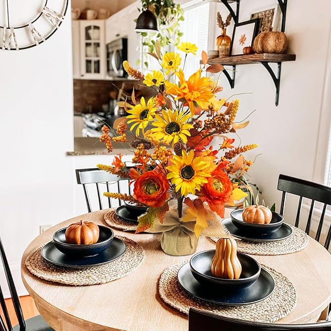 19.6" Fall Table Tree Decor, Artificial Tabletop Fall Tree with Fall Leaves Stems Fall Orange Flowers Fall Decorations for Indoor Outdoor Home Autumn Thanksgiving Table Centerpieces