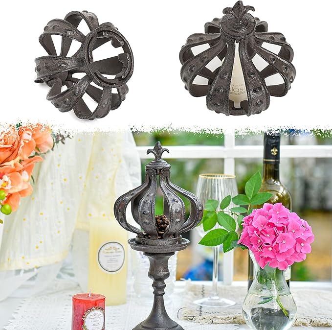 Sungmor Cast Iron Crown Sculpture, Antique Brown with Rustic Accent, Creative Candle Cover, Centerpiece Art Crown Statue for Tabletop Decor, Bookshelf, Special Occasions