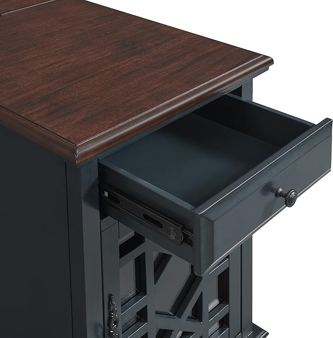 Martin Svensson Home Elegant Chairside End Table, 24 in x 16 in x 25 in, Blue with WalnutTop