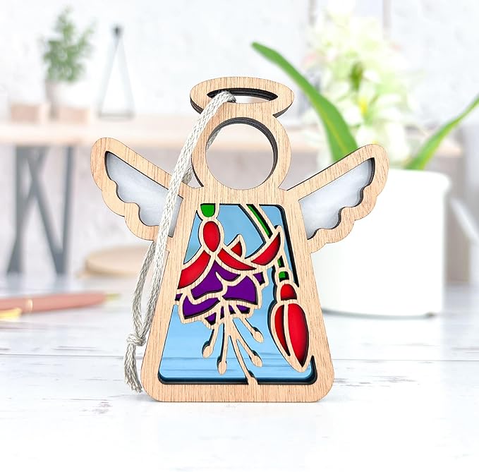 3.5" (H) Fuchsia Christmas Ornaments - Hanging Suncatcher Indoor - in Loving Memory Keepsakes - Flower Angel Figurine