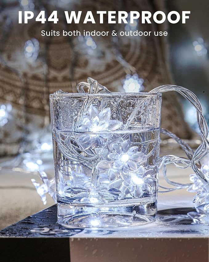Flower String Lights 59 Ft 100 LED Fairy Lights Plug in with Remote Timer Connectable Twinkle Lights for Bedroom Wedding Patio Classroom Dorm Kids Room Indoor Outdoor Decor, Cool White