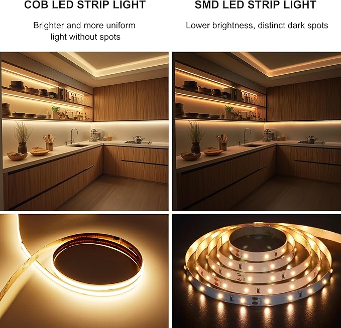 COB LED Strip,LED Strip Lights 5M/16.4ft,Touch Dimmable LED Strips,CRI90+,2700K Warm White cob led,1600LEDs,24V LED Tape Lights,Indoor for Bedroom, Kitchen, TV, Mirror,Cabinet