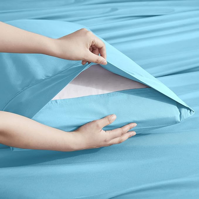 Nestl Extra Deep Split King Sheet Set - 7 Piece Breathable & Cooling Sheets - Hotel Luxury Bedding Set w/18-24 Inch Deep Pockets - Easy & Secure Fit - Super Soft, Wrinkle Free & Comfy - Bright Blue