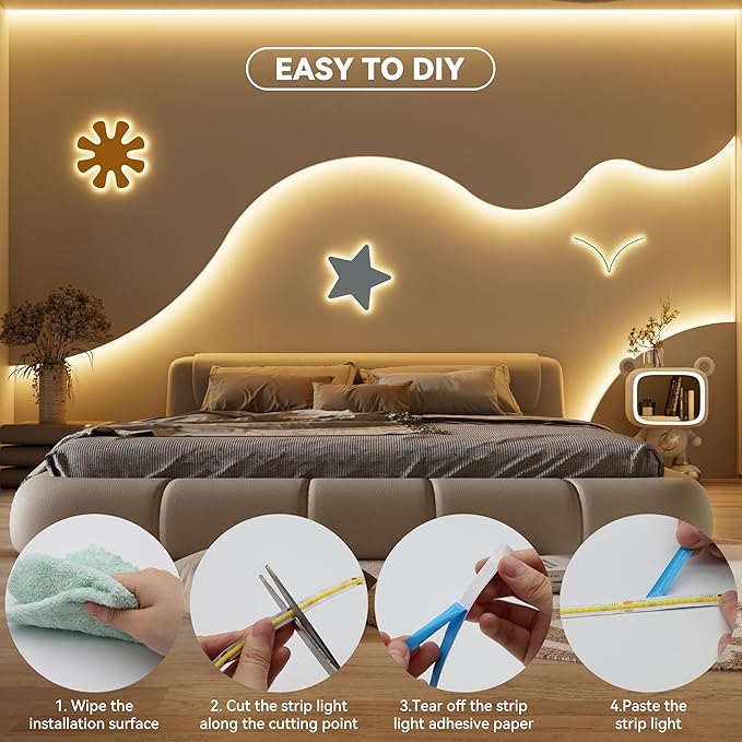 MIWISE COB LED Strip Light 20ft/6.1m,CRI 90+ Warm White 2700K High Lumen Super Bright Flexible DC24V LED Tape Light,for Cabinet Home Office DIY Lighting Projects(Adapter&Controller NOT Included)
