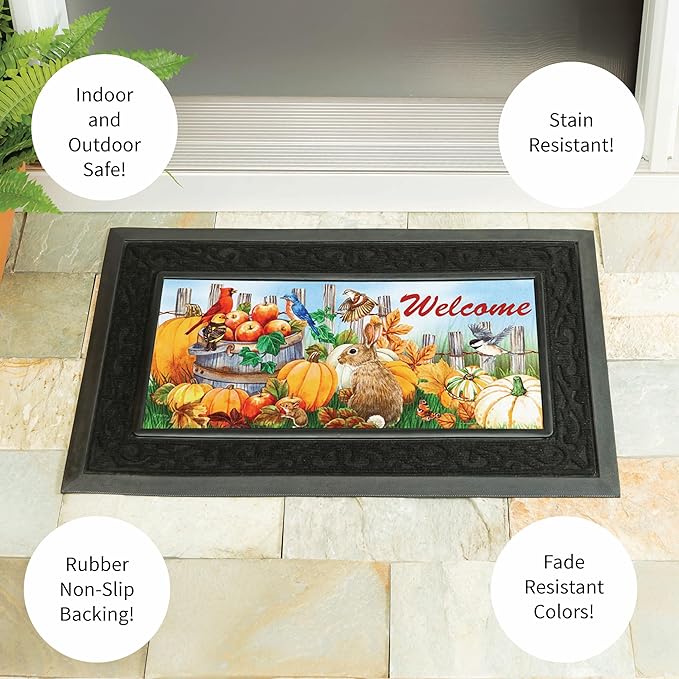 Evergreen Sassafras Fall Christmas Holiday Doormat Insert Bundle & Tray Set of 5, Interchangeable Entrance Door mats Indoor and Outdoor Welcome Mat 30 x 18 Tray Non Slip Backing Low Profile