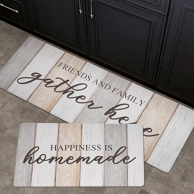 FRESHMINT Anti Fatigue Kitchen Mats for Floor 2 Piece Set Waterproof & Non-Skid Traditional Farmhouse Kitchen Rugs Standing Cushion Comfort Kitchen Runner,17x30+17x47