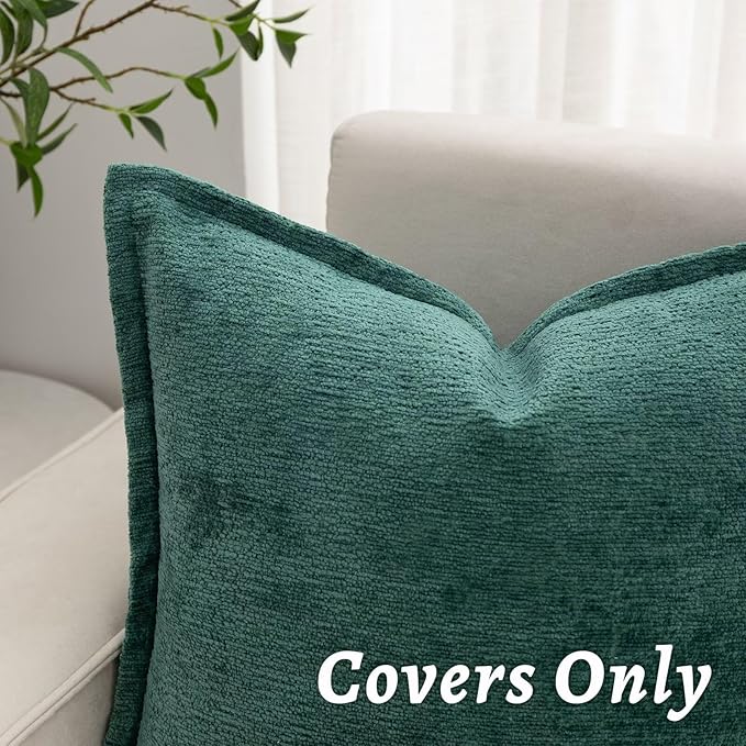 Green Decorative Throw Pillow Covers 12x20 Inch Set of 2 Cozy Soild Chenille Cushion Cases Soft Textured Lumbar Couch Pillows Cover Boho Accent Farmhouse Pillowcases for Sofa Bed