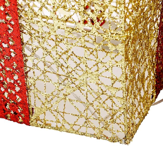 Sunnyglade 10”-8”-6” Set of 3 Christmas Lighted Gift Boxes with Plug for Christmas Decor, Weddings Yard Home Holiday Art Decorations (Gold)