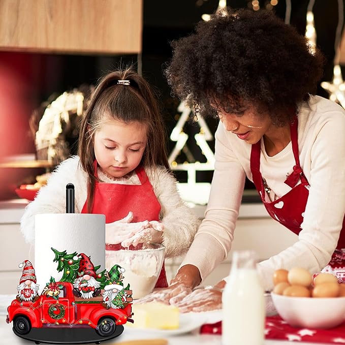 Christmas Paper Towel Holder Large Christmas Gnome Truck Kitchen Decor Accessories Metal Paper Towel Holder Stand Xmas Farmhouse Rustic Indoor Home Bathroom Kitchen Living Room Decor for Countertops