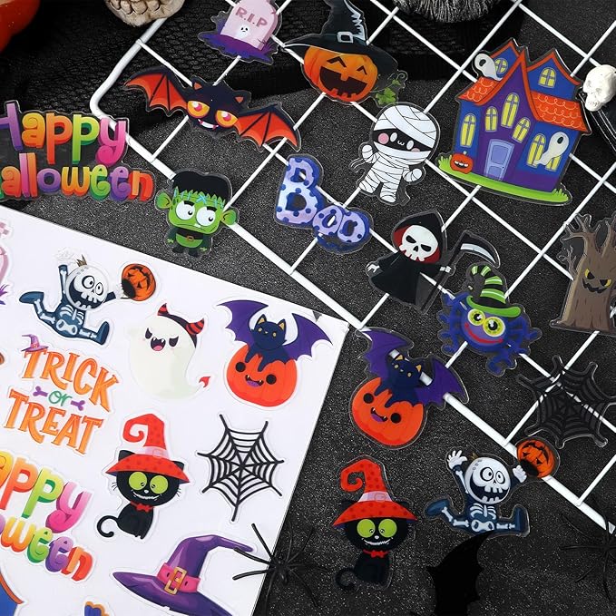 MARFOREVER 50 PCS Halloween Gel Window Clings Stickers Reusable Pumpkins Ghosts Bats Window Thick Gel Clings Decals for Kids Classroom Nursery Home Party Supplies Windows Glass Decorations