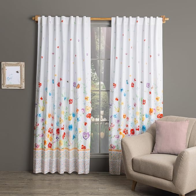 Maison d'Hermine Curtains for Living Room 100% Cotton 96 inch Length One Panel Window Toile Curtains for Bedroom with Loop & Rod Pockets, Gifts for Mothers Day (Summer Whisper, 50" W x 96" L)