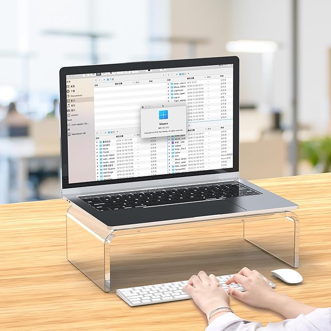 Acrylic Monitor & Laptop Stand Riser - Clear Computer & Laptop Stand for Desk - Compatible with iMac, MacBook & All Notebooks - White Aesthetic Decoration for Office & Home