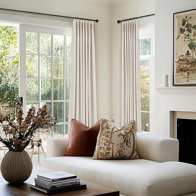 100% Blackout Shield Linen Look Textured Pinch Pleated Curtains Blackout Drapes 102 Inch Long 2 Panels Set, Faux Linen Blackout Curtains for Bedroom & Living Room, 40" W x 102" L, Cream