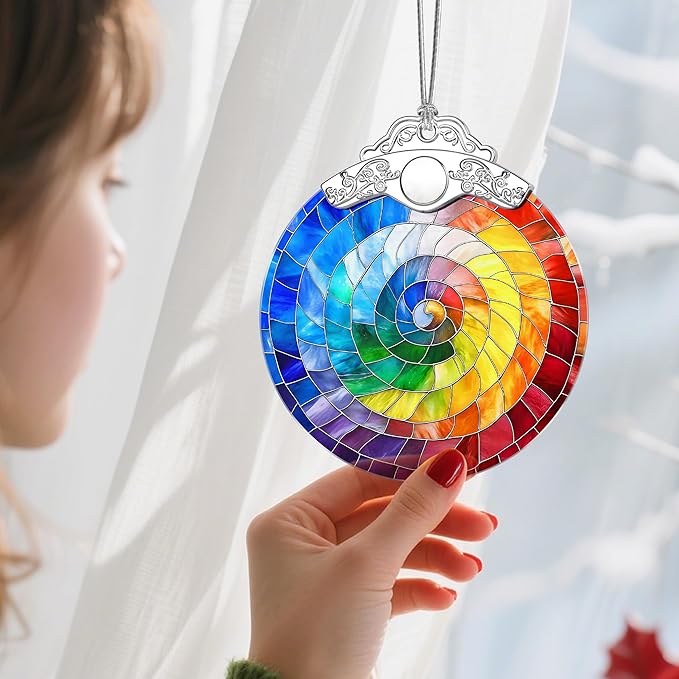 Christmas Ornaments: Stained Glass Ornament, Christmas Tree Ornament, Hanging Ornaments for Home Decor & Xmas Tree Decorations, Exquisite Holiday Decor, Gift & Holiday Present - Rainbow Spiral