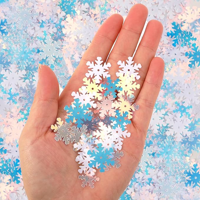 MARFOREVER Snowflakes Glitter Confetti, Christmas Sparkly Clear and White Snowflake Scatter Mixed Size Winter Party Sprinkles Winter Wonderland Frozen Decorations