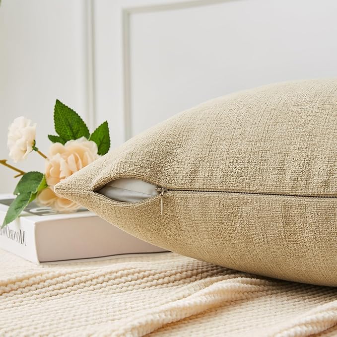 GAWAMAY Decorative Square Throw Pillow Covers 18x18 Inch Set of 4, Super Soft Chenille Pillows Cover Fall Pillowcase for Living Room Bedroom Sofa Couch Cushion Cover Khaki 45x45cm (No Insert)