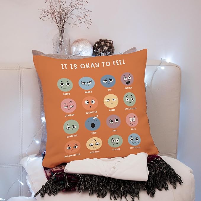 Nogrit Counseling Office Must Haves Throw Pillow Cover, Calming Corner, Mental Health Pillowcase Decor for Home Kids,Mental Health Counselor Gifts, Calming Corner Pillow Covers 18x18 Earthy Yellow
