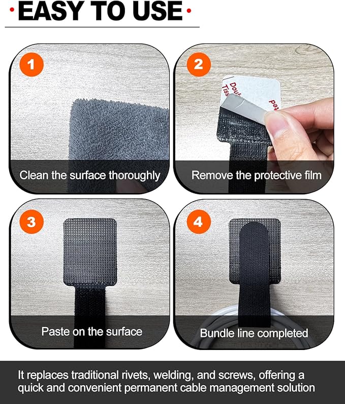 50 Pcs Self Adhesive Cable Tie Reusable Made of 3M, Multi-Purpose Heavy Duty Hook Loop Cable Management Wire Ties for Home,Office,Kitchen,School (5.9" & 3.54", Black & White)