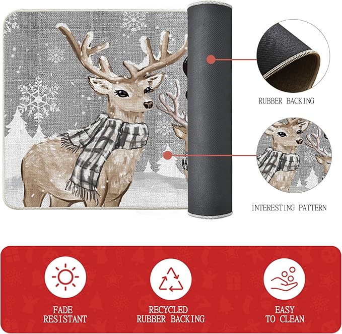 Artoid Mode Deer Tree Let It Sonw Snowflakes Christmas Kitchen Mats Set of 2, Winter Decor Low-Profile Kitchen Rugs for Floor - 24x35 and 24x59 Inch