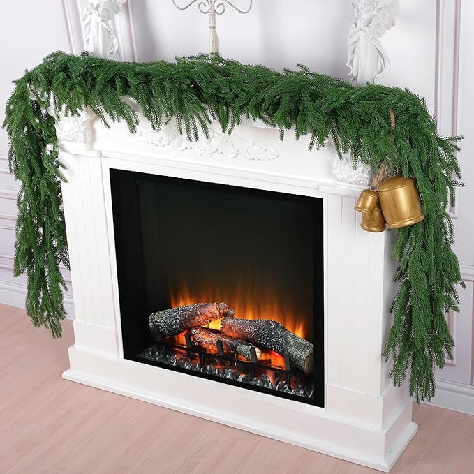 2 Pcs 9 Ft Artificial Norfolk Pine Garlands, Realistic Christmas Pine Garland Faux Winter Greenery for Holiday Table Centerpiece, Mantel, Wall, Indoor, Outdoor Christmas Decor (2, 9 Ft)