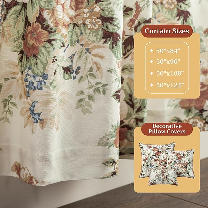 Maison d' Hermine Curtains for Living Room 100% Cotton 124 inch Length Two Panels Light Filtering Curtains for Bedroom Windows with Rod and Loop Pockets Drapes (Abbeville, 50" W x 124" L)
