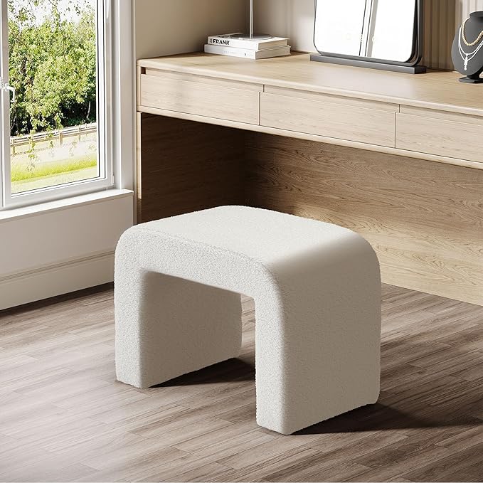 Tribesigns White Vanity Stool Chair, Modern Ottoman Foot Rest for Couch, Large Foot Stool Ottoman, Extra Seating for Living Room, Shoe Bench for Entryway, Arched Makeup Stool for Vanity, 2 Packs