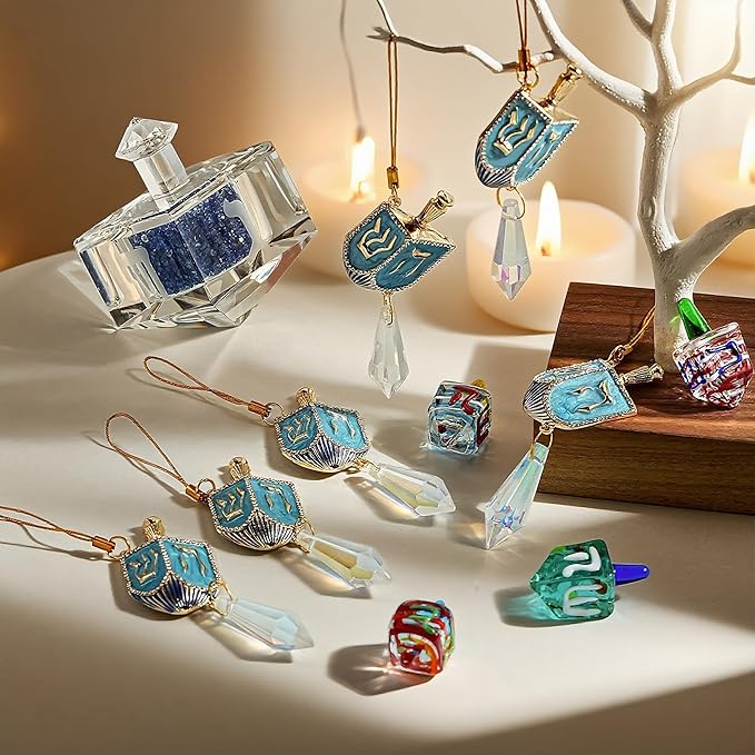 6 PCS Hanukkah Dreidel Hanging Ornaments, Crystal Suncatchers for Christmas Tree, Halloween & Hanukkah Decorations, Window Suncatchers & Gift