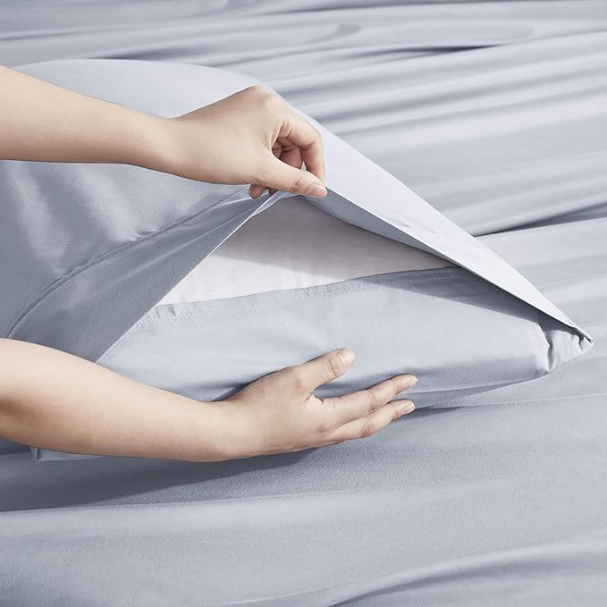 Nestl Extra Deep Split King Sheet Set - 7 Piece Breathable & Cooling Sheets - Hotel Luxury Bedding Set w/18-24 Inch Deep Pockets - Easy & Secure Fit - Super Soft, Wrinkle Free & Comfy - Ice Blue