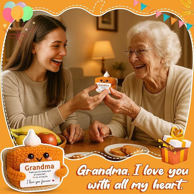 Thank You Gifts for grandma birthday gifts, Mini Crochet Pumpkin Pie Plush, Mothers Day Adorable Grandma Presents for Halloween Thanksgiving Christmas Stocking Stuffer Emotional Small Cute Decor