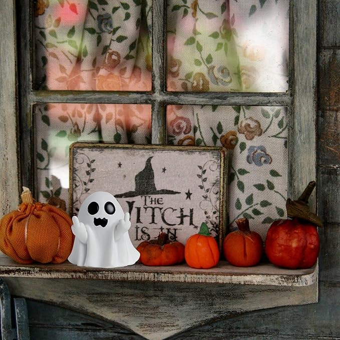 QINJIEJIE Halloween Ghost Figurine Resin Ghost Decor Cute Finger Statue Funny Ornaments for Halloween Decorations Christmas New Year's Gifts Porch and Indoor Home Office Desk Decor Gifts
