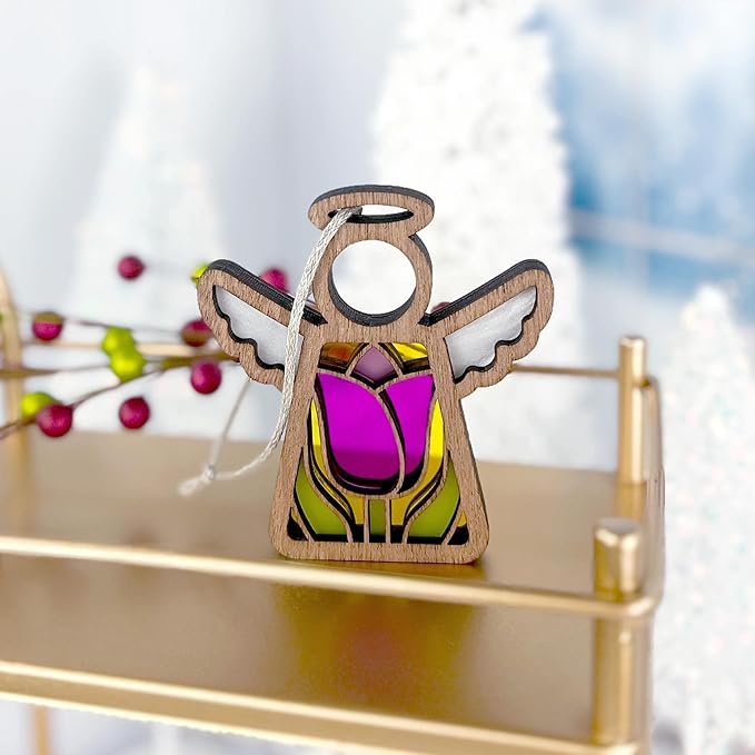 Tulip Ornament - Pink Flower Decorations - Tiered Tray Decor - Unique Christmas Tree Decorations - Sister Birthday Gift Ideas - Wooden - 3.5" (H)