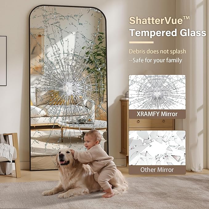 77''x 38'' Full Length Mirror, Rectangular Full Body Mirrors with Stand, Wall Mounted Mirror for Home Decor, Floor Mirror with Aluminum Alloy Thin Frame, Black
