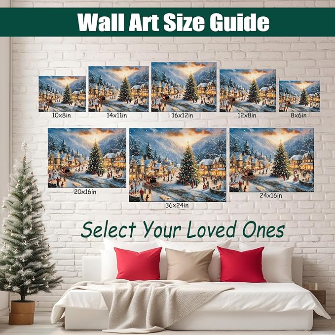 Vintage Christmas Country Canvas Wall Art, Framed Festive Santa Print Ready to Hang, Ideal Christmas Decorations for Home, Unique Holiday Gifts & Winter Decor