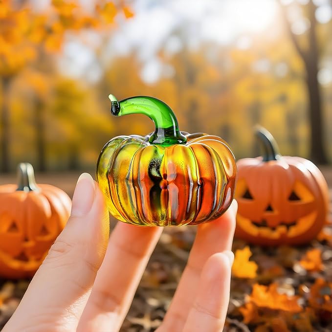 H&D HYALINE & DORA 6 Pcs Blown Glass Pumpkin Figurines Crystal Halloween Pumpkin Paperweight for Home Fall Harvest Thanksgiving Halloween Decor