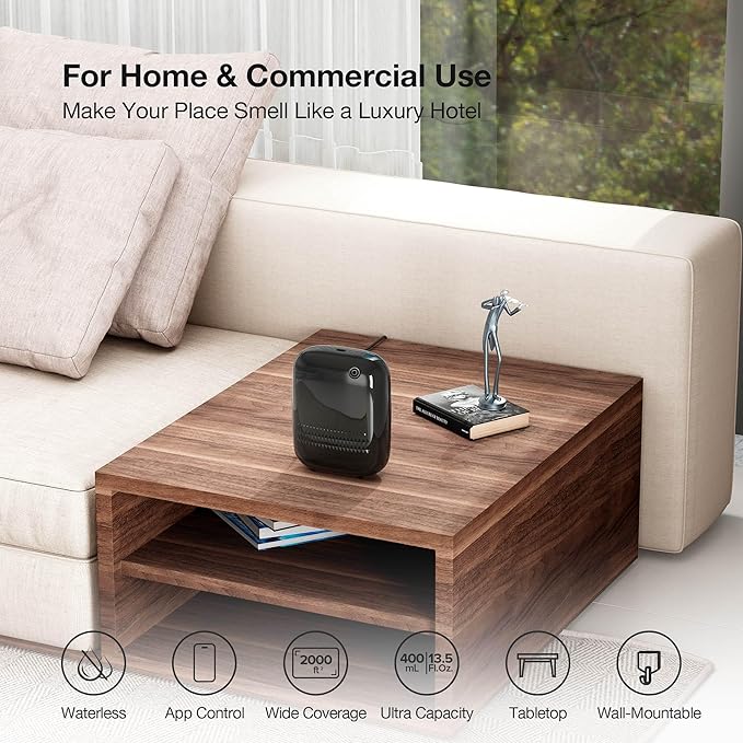 Airversa Waterless Essential Oil Diffuser (400 mL Capacity) Starter Kit 200mL Fragrance Scent Oils, Up to 2000 sq ft Aromatherapy Smart Scent Air Machine for Home, Large Room, Office, ANW Kit Black