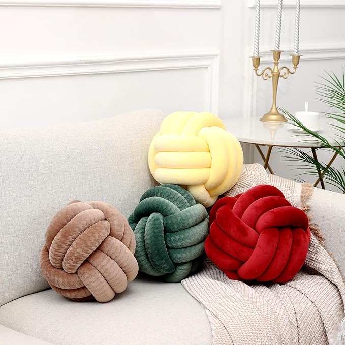 Petrella Knot Pillows Ball Round Throw Pillows Home Decor Cushion Decorative Aesthetic Throw Pillows,Khaki 8inch