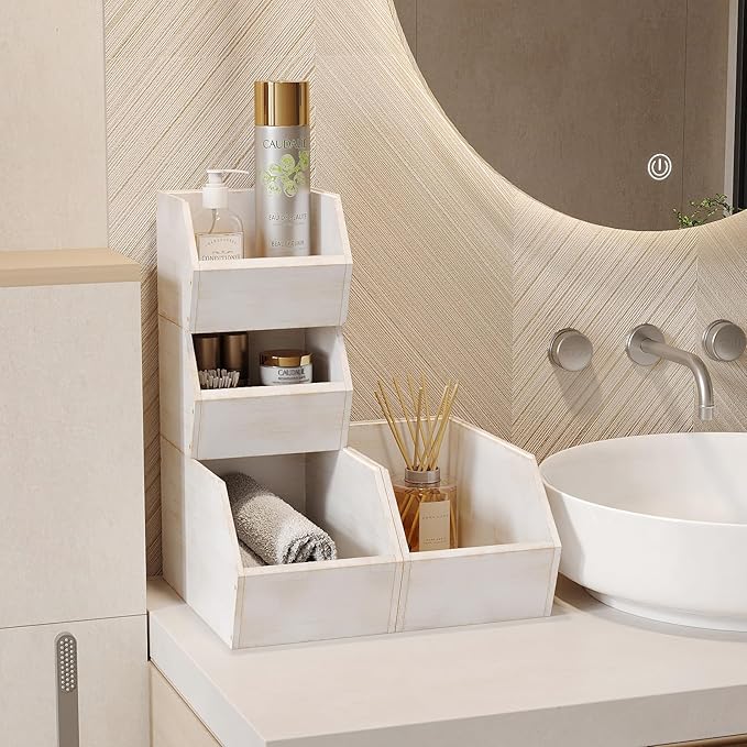 2 Set Bamboo Pantry Storage Bins Wood Stackable Baskets Potato and Onion Storage Bins Fruits Vegetable Bread Organization for Kitchen Counter