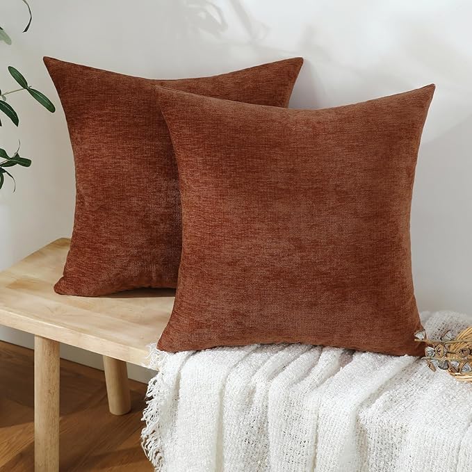 Jeneoo Terracotta Decorative Throw Pillow Covers Soft Chenille Comfy Square Couch Cushion Cases for Living Room Sofa Decor (Set of 2, 20 x 20 Inches)