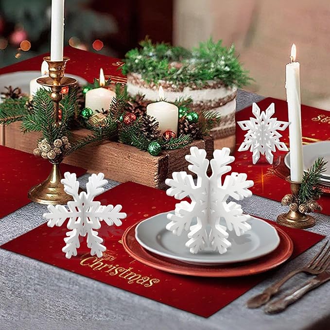 48 Pcs Wooden Snowflakes Table Decor 3D Snowflake Tabletop Signs Centerpiece for Christmas Xmas Winter Wonderland Decorations Home Party(White)