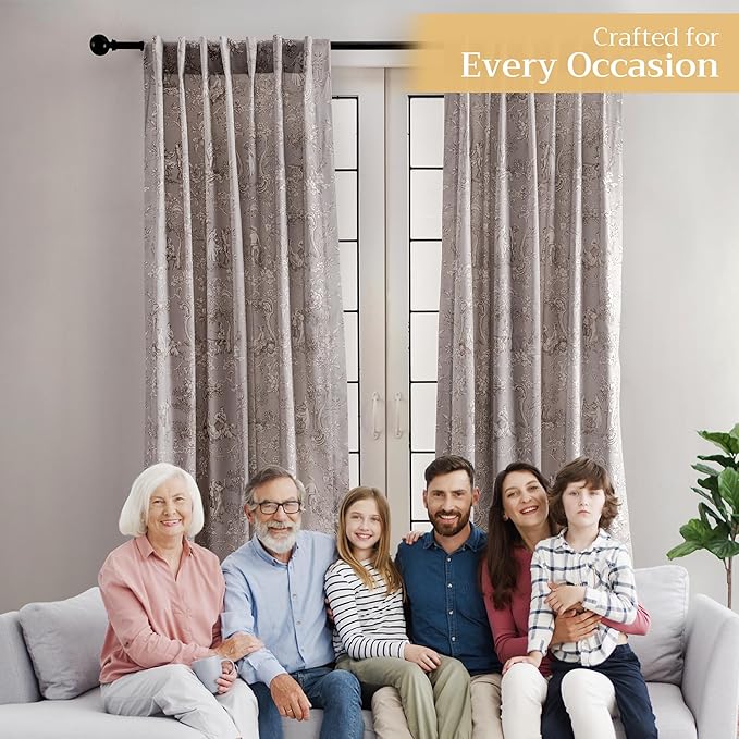 Maison d' Hermine Curtains for Living Room 100% Cotton 84 inch Length One Panel Light Filtering Toile Curtains for Bedroom Windows with Rod and Loop Pockets Drapes (Joli Jouy Beige, 50" W x 84" L)